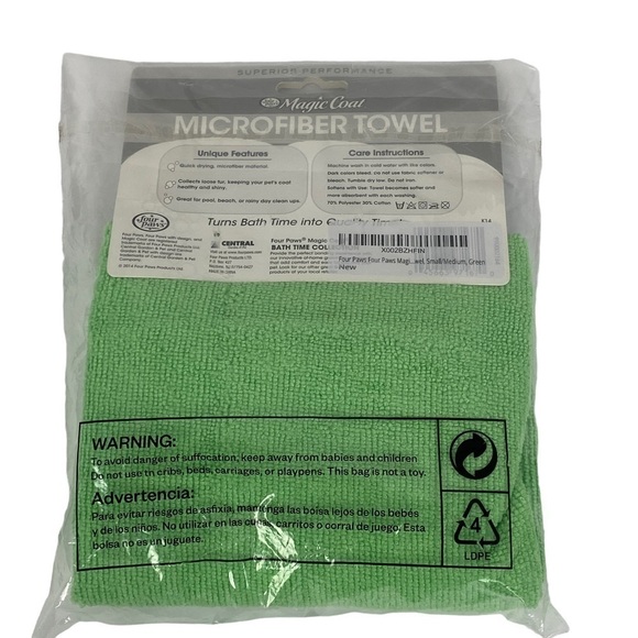 Magic Coat Bath Time Microfiber Towel 22"x18" Green Small/Medium Dogs NEW - Picture 3 of 4